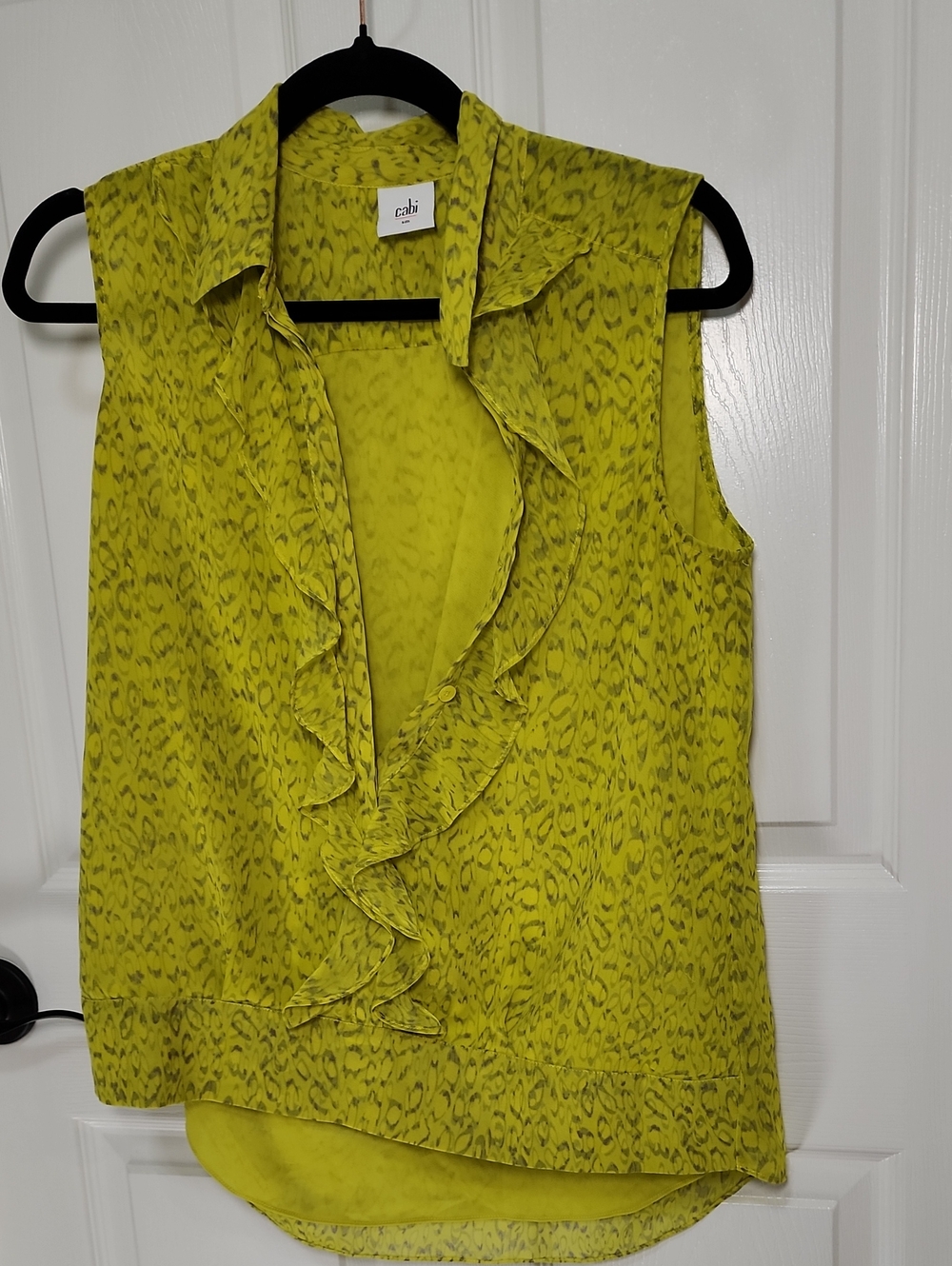 CAbi Women's Lime Green Sleeveless Ruffle Blouse